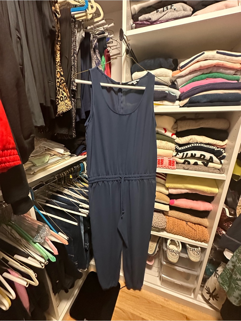 CAbi Navy Sleeveless Drawstring Jumpsuit